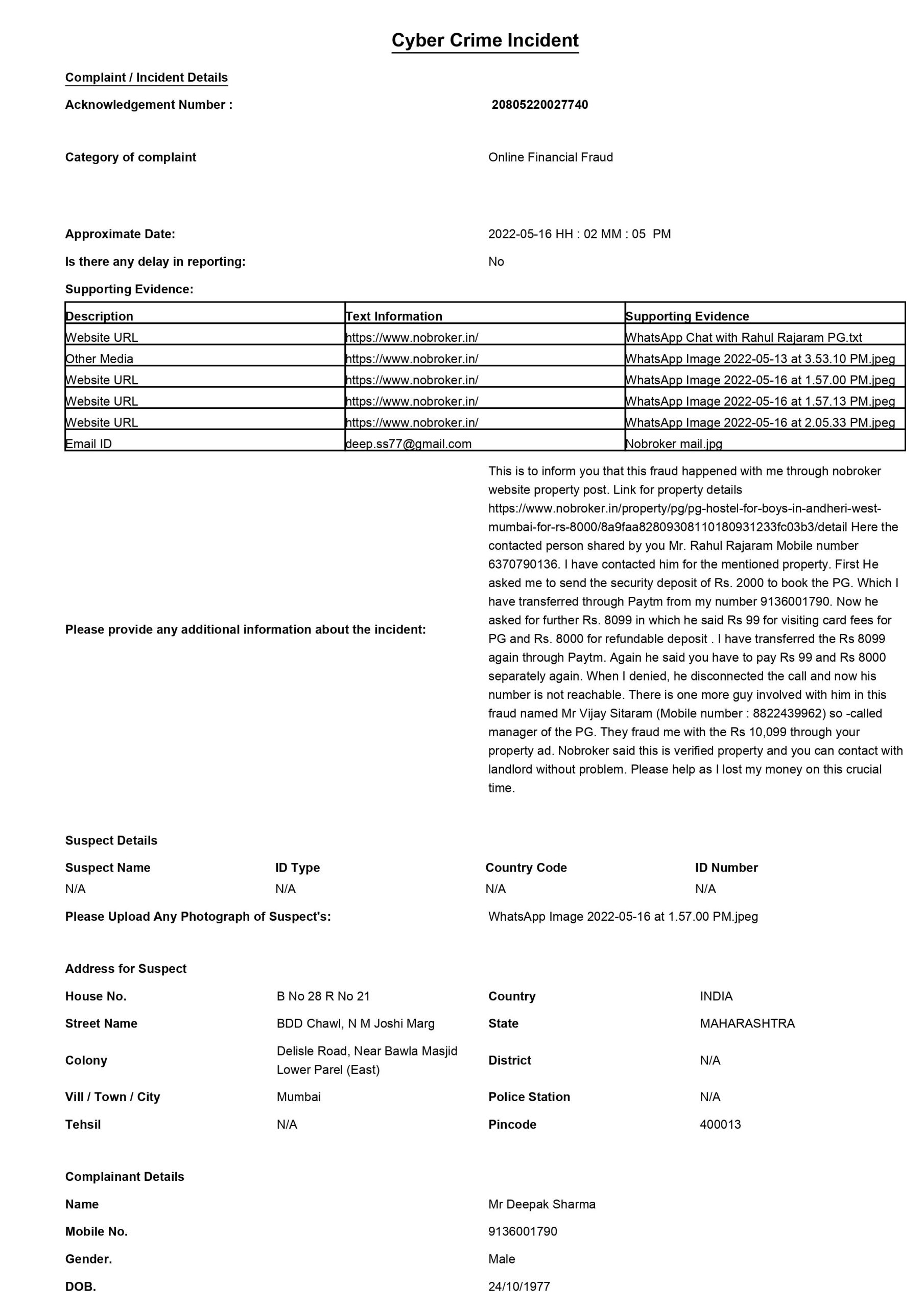 Fraud Through Nobroker Verified Property Ad Consumer Complaints Court