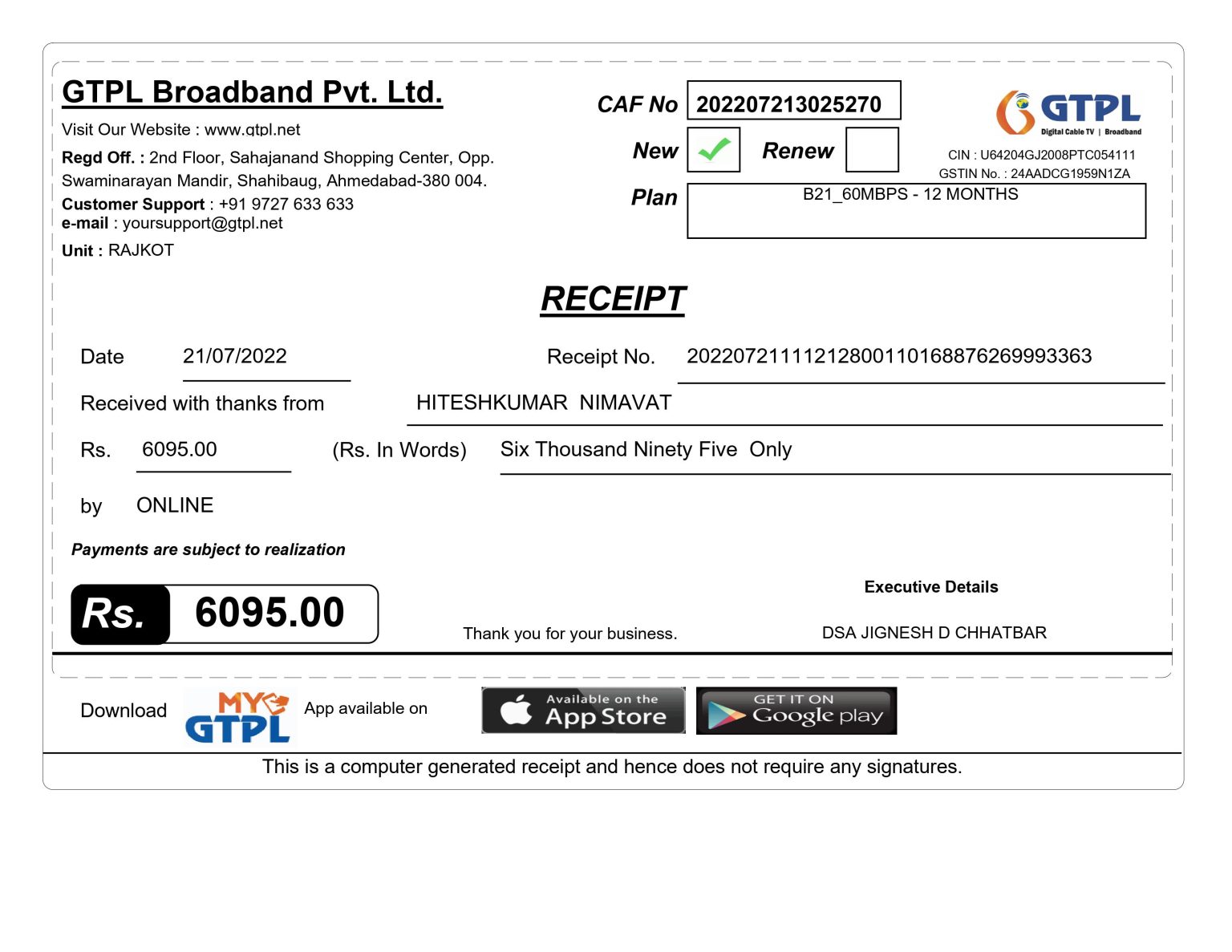 My Refund not given by GTPL broadband service since last 22 days ...