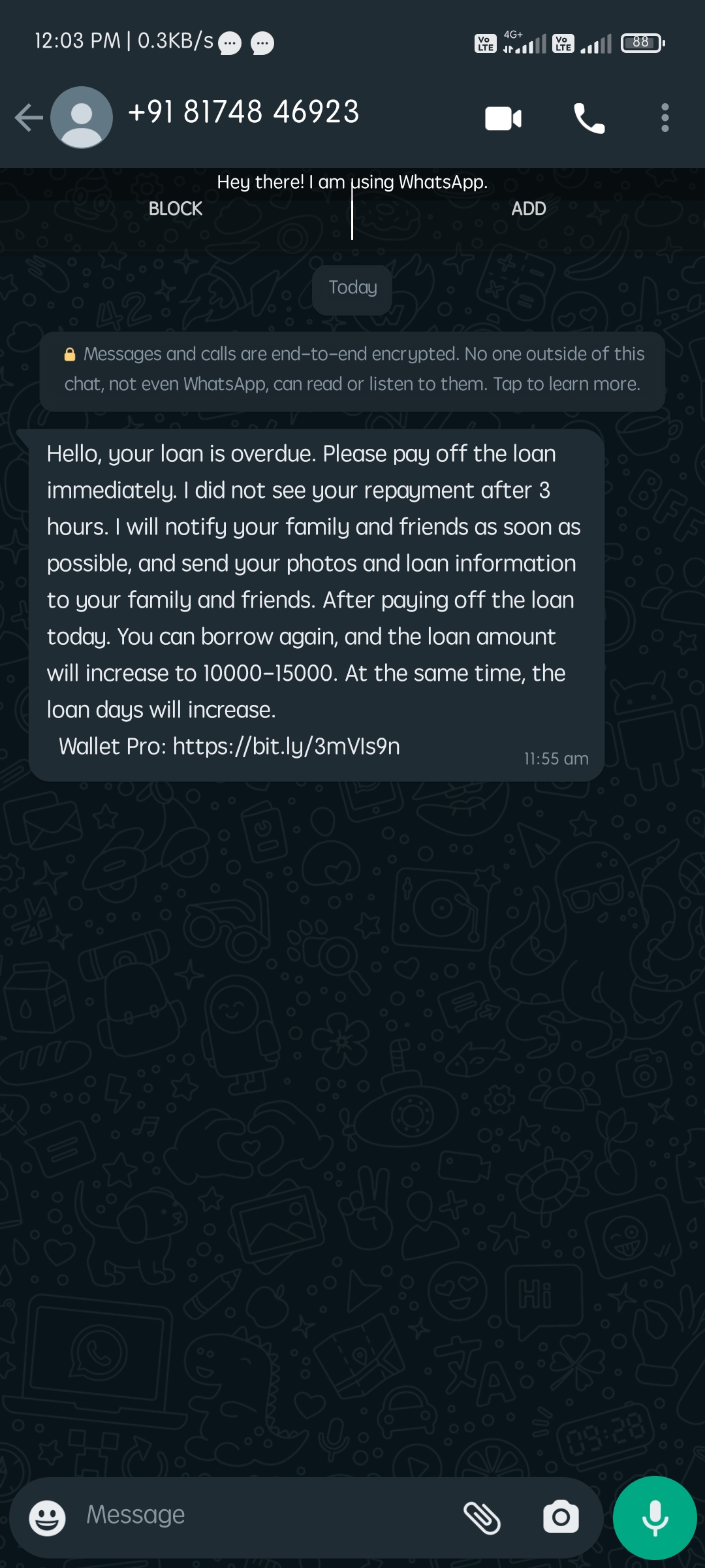 Wallet pro sending fake msg and blackmail Consumer Complaints Court