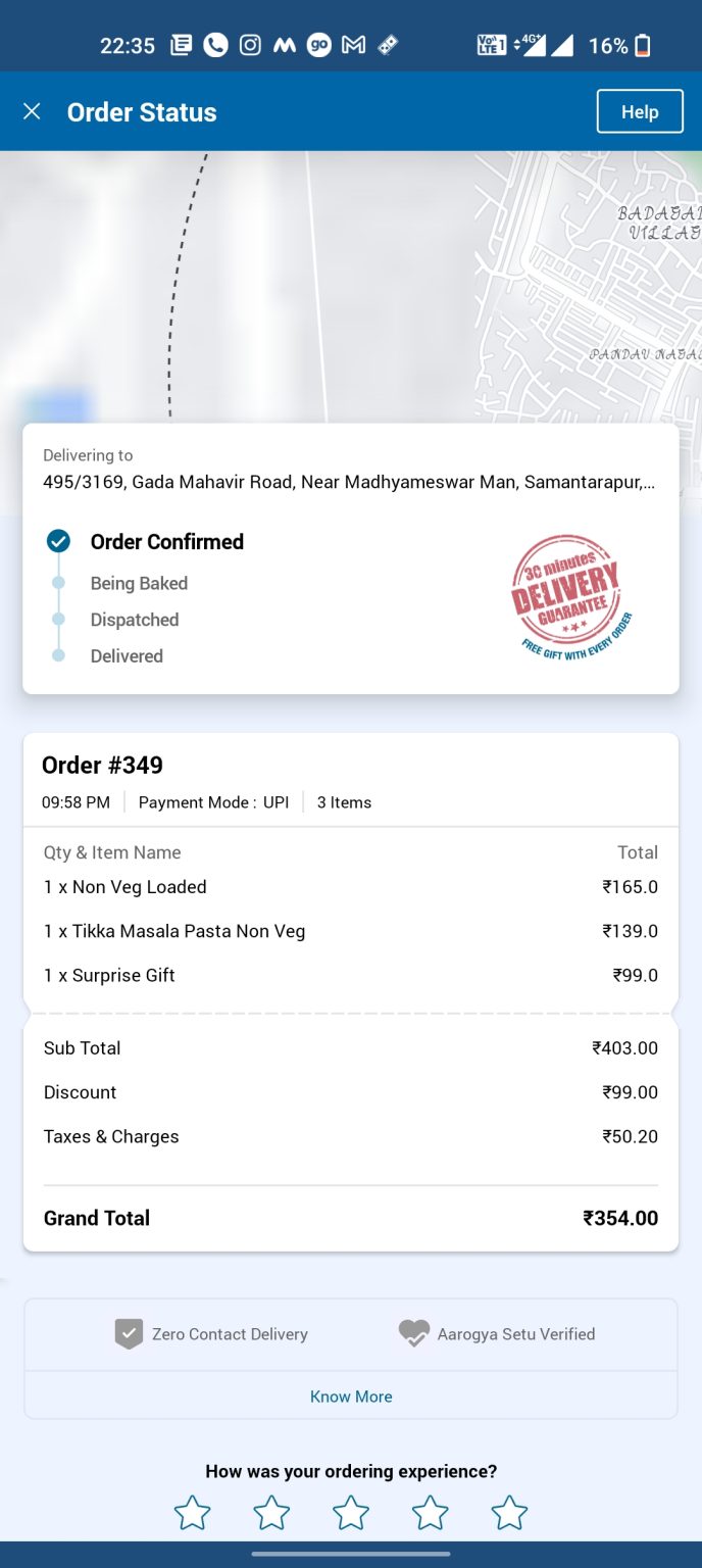 Order was not delivered even after the order was confirmed from Domino