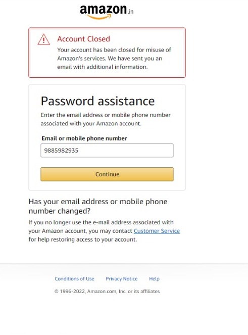 Amazon account not opened even though there was a continuous